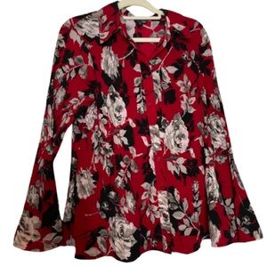 East 5th Top Size 3X Button Down Accordian Shirt Roses Floral Retro